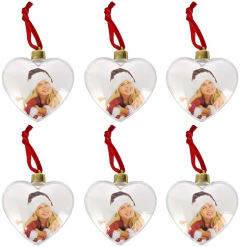 Besportble 6Er Set Herz Fotokugeln 8Cm Transparent Kunststoff AnhäNger FüR Weihnachtsdeko DIY Party Foto Baumschmuck Dekorahmen Zum Selbstgestalten