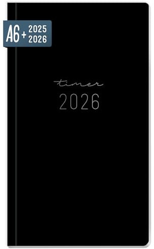 Häfft® Monatskalender 2025/2026 A6+ Slim Black Edition 1 Monat auf 2 Seiten, Taschenkalender für 17 Monate: Aug. 25 - Dez. 26, Monatsplaner klein - nachhaltig & klimafreundlich