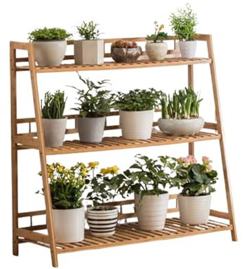 FUNEAER blumenhocker Outdoor, blumenständer Bambus pflanzenhocker Indoor blumentreppe Outdoor wetterfest blumenbank für draußen blumenregal Balkon blumenregal Wohnzimmer (Color:,Size:100X40X98CM)
