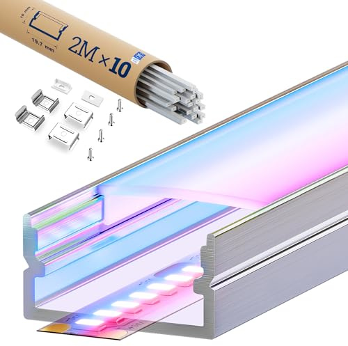 KOSOOM LED Profil 2 m U-Form 10 Stück, Lichtdiffusor aus PC, LED Diffusor Leiste Größe 19,7 x 10 mm, für Led Streifen mit Einer Breite von weniger als 10mm/ 14mm/ 15mm /16mm, mit Montagezubehör
