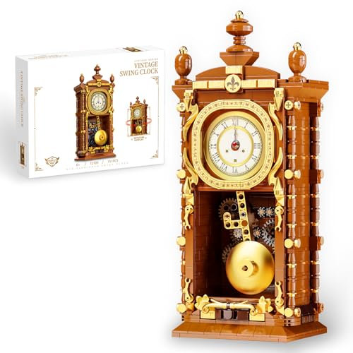 Vziimo Retro Uhr Bausteine Set, Vintage Pendeluhr Modellbausatz mit echter funktionaler Uhr, kreatives Geschenk Spielzeug für Erwachsene Teenager 14+ (751 PCS)