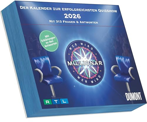 DUMONT - Wer wird Millionär 2026 – Tagesabreißkalender 15×12 cm mit 313 Seiten, Rätselkalender & Quizkalender mit Originalfragen aus der RTL-Sendung: ... Quizshow, Mit 313 Fragen & Antworten