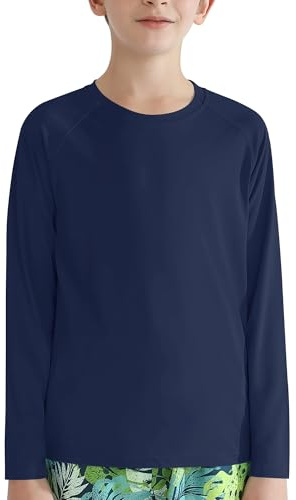 Valcatch Boy's Girls UPF 50+ Long Sleeve Swim Rash Vest, Navy Blue, 14-16Y