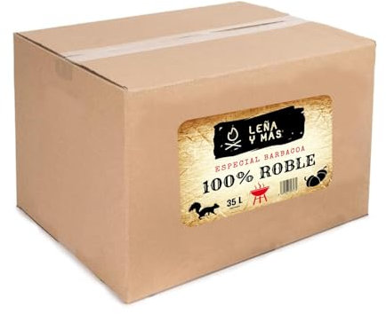 Leña y Mas Roble Premium para Barbacoa, 100% Roble, 35L, Caja 38x31x31 cm