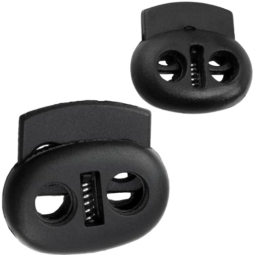 AERZETIX - Sats med 12 ovala snörlås med fjäder - 2 hål - 23 mm och 17 mm - svart - öppningar 5 mm och 4 mm - plast - skosnörning klädtillbehör