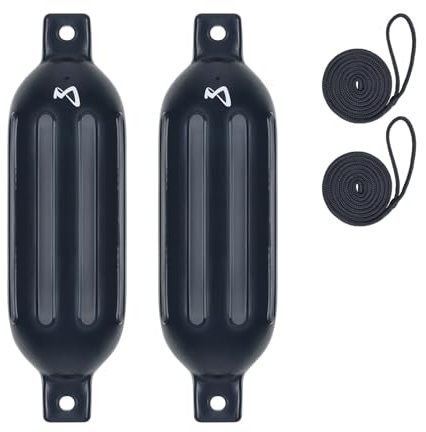 Mesle Fender Boot Dura 2er Set mit Leine, ø 11 cm | 40 cm lang, Langfender aufblasbar, Bootsfender, Fender Schiff Yacht Schlauchboot