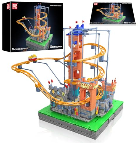 Mould King 11023 Technik Schloss-Achterbahn Baustein, 2584 Teile Kreative Roller Coasters Set, MOC Vergnügungspark Looping-Achterbahn Modellbausteine Klemmbausteine Bauset