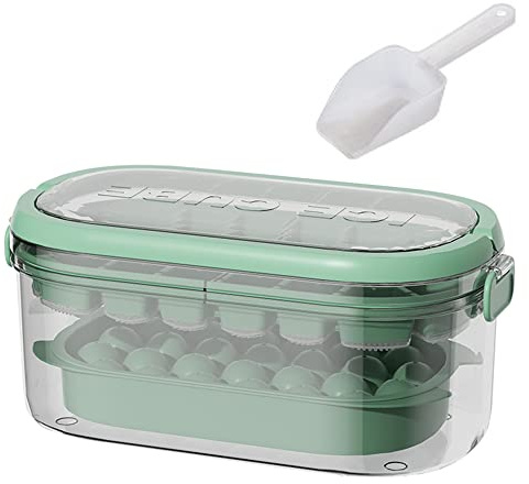 Bac à glaçons avec couvercle et bac, for congélateur avec 54 pièces de glace pilée, bac à glaçons avec bac à glaçons, moule for boules de glace(Green)
