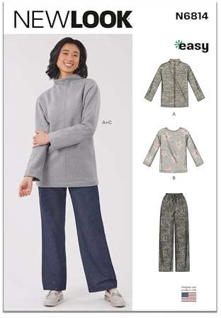 New Look Sewing Pattern UN6814A Misses' Knit Tops and Knit or Woven Pull on Trousers A (8-10-12-14-16-18)