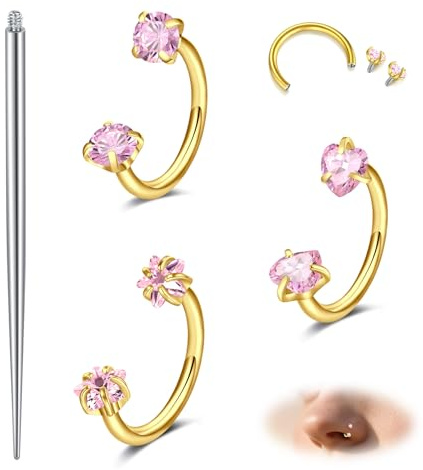 MODRSA Septum 18G kirurgiskt stål rosa guld ros hjärta zirkon ros hjärta näspiercing 8 mm, Rostfritt stål