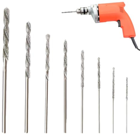 OUDQFCJ Set di Punte per Trapano in Carburo, 8 Pezzi, per Vetro, Metallo, Conchiglie, Giada, Perle e Altro (0,8 mm a 3,0 mm)