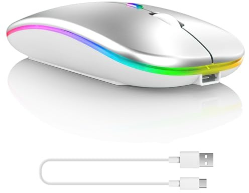 Jiyeo Wireless Mouse Bluetooth 2.4GHz Dual Mode,Rechargeable Silent Portable Laptop Mouse with 3 Level DPI (800/1200/1600) Quiet Click for Laptops iPad MacBook PC Compatible with iOS Windows MacOS