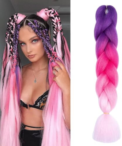 Viola/Rosa Rosso/Rosa Chiaro Extension Per Treccine Africane 24 Treccia Capelli Colorate Ombre Jumbo Treccia Extension Capelli Fibra Sintetica Treccia Di Scatola Synthetic Braiding Hair