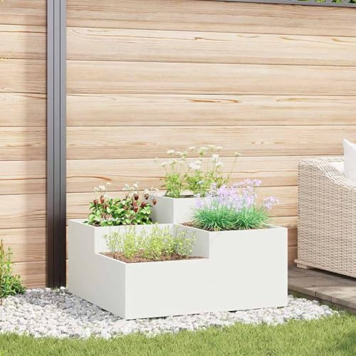 Frdhee Aiuola da giardino, aiuola, aiuola da giardino, vaso da giardino, bianco, 100 x 100 x 48 cm, in acciaio, per balcone, terrazza, giardino, giardino d'inverno