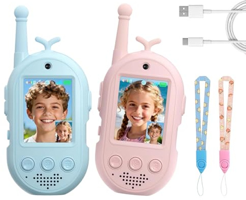 Walkie Talkies con Vídeo para Niños, con Comunicación De Largo Alcance, 12,6 * 5,8 * 2,4 Cm, Juguete De Comunicación para, Radio con Efecto De Voz, Batería Recargable, para Niños Y Niñas De 3 A 12 A