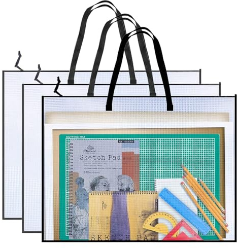 3 stycken A2-samlingsmapp: transparent A2-ritmapp, praktisk A2-mapp, robust A2 med handtag och dragkedja, för kontroll och dokumentorganisering (63,5 cm x 48,26 cm)