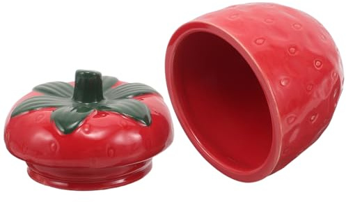 Amosfun Pot Décoratif en Céramique de Fraise Rouge, Boîte à Biscuits Sucrière avec Couvercle, Pot de Conservation pour Bonbons et Thé, Accessoire Cuisine Élégant et Fonctionnel,