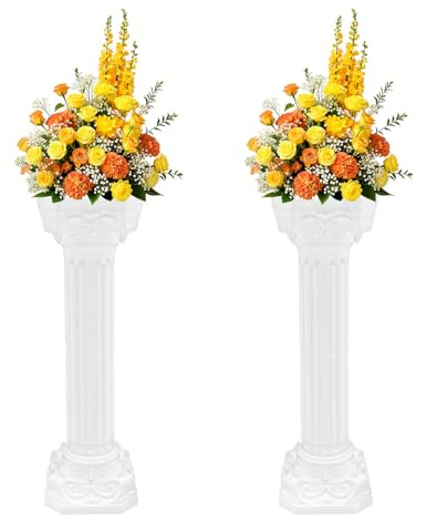 Pyroarle Roman Columns Wedding Stand Roman Pillar Plant Stand Plastic Greek Column Statue Pedestal Flower Pot Holder Decor, Wedding Event Party Elegant Decorative Column (White, 2Pcs, 10.63x34.65 Inch)