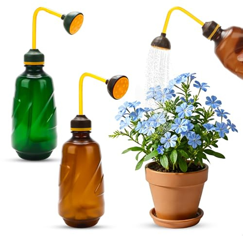 2-in-1 Kleine Gießkanne,Ballbrause,450ml Pflanzensprüher,Transparente Sprühflasche mit 360° Gießkopf,Gießkanne zum präzisen Bewässern von empfindlichen Pflanzen,Bonsai und Gartensetzlingen(Grün,Braun)