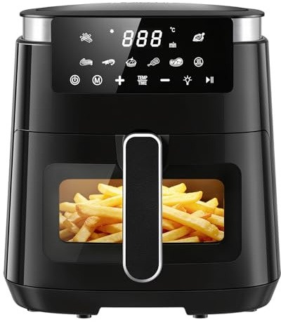 LLIVEKIT 5.5L Air Fryer with Keep-Warm Function, Viewing Window | 8-in-1 Digital Hot Air Fryers Oven, Interior Light, 360° Hot Air Circulation, Low Fat Healthy Cooking, Non-Stick Basket