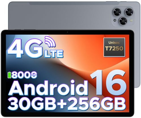 TAB G6 Android 16 Tablet 11 Pollici, 4G LTE 90Hz, 30GB RAM+256GB ROM/TF 2TB, Octa-Core Tablet con Sim, 8000mAh/Gemini AI/Widevine L1/13MP+5MP/OTG/BT5/FACE ID/Doppi altoparlanti/3.5mm Jack-Grigio