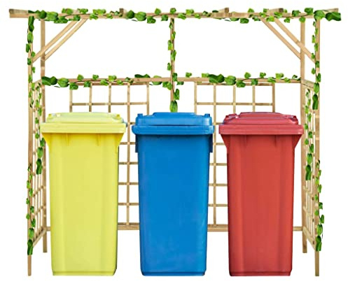 Ziaphsol Pérgola para 3 cubos de basura de madera de pino verde impregnada, 200 x 80 x 168 cm, con enrejado para plantas trepadoras, jardín, protección visual
