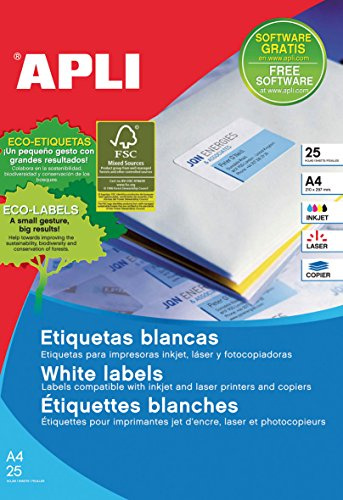 APLI 1212 - Permanenta vita etiketter 70,0 x 37,0 mm 25 ark