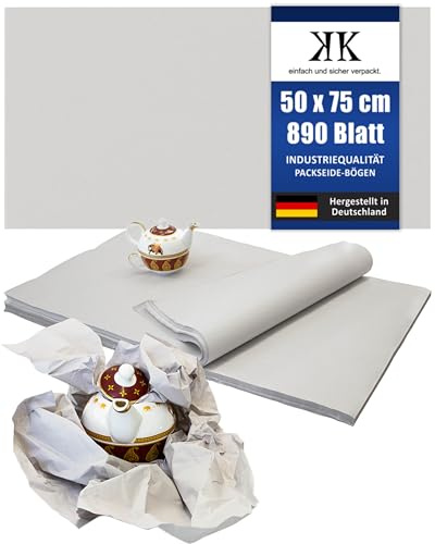 KK Verpackungen Packseide | 10 kg, 50 x 75 cm Packpapier in Grau | 890 Bögen Seidenpapier in 30 g/m² Industriequalität