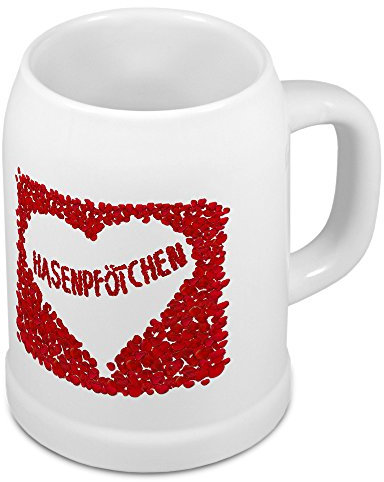 digital print Bierkrug mit Namen Hasenpfötchen - Motiv Rosenherz - Namenstasse, Becher, Maßkrug, Humpen