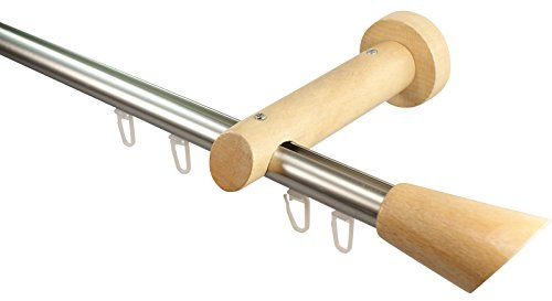 Innenlauf Gardinenstangen aus Alu und Holz Farbe Edelstahl Buche, 20 mm, Endstück Digo, 120 cm