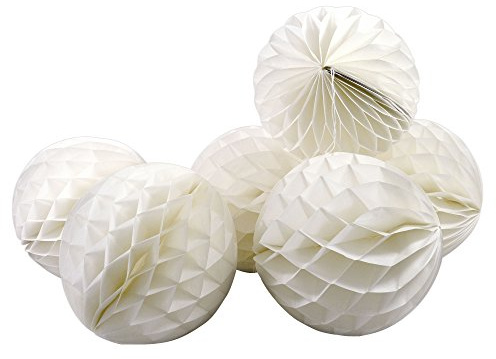 Frau WunderVoll® 6 WABENBÄLLE, Weiss, Leichter CREMESTICH, Ø20, / Deko Hochzeit, Seidenpapier, Seiden Blumen, Papierblumen, Geburtstagsdeko, Tischdeko, Hochzeitsdeko, Gartenfest, Garten Party