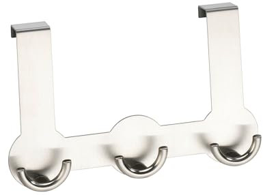 WENKO 4468040100 Gancio sopraporta Rondo triplo - 3 ganci doppi, battuta fino a 2 cm, Acciaio inossidabile, 22.5 x 14 x 4.5 cm, Opaco