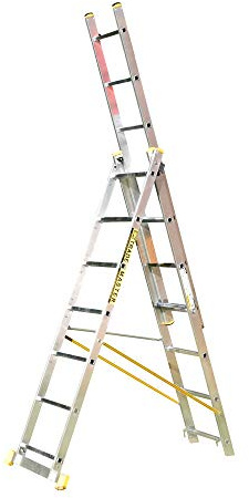 Trade Master Pro® 3 Section Combination Ladder | All in One Extension Ladder, Double Step Ladder | Aluminium | Anti Slip Stabiliser Bar | 150kg Weight Rating | EN131 Pro Certified | Size: 3x7