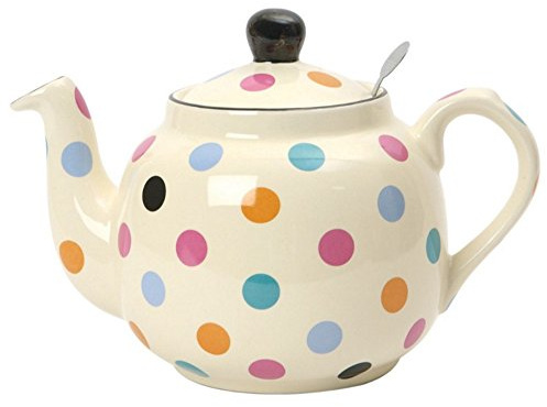 London Pottery Farmhouse Polka Dot Teapot with Infuser, Ceramic, Ivory/Multi Spot, 2 Cup (500 ml)