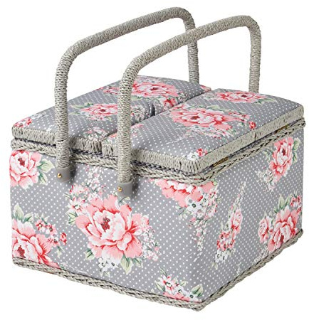Hobbygift Groves Exclusive Print Collection Twin Lidded Sewing Box, Cotton Blend, Beautiful Bloom, Large