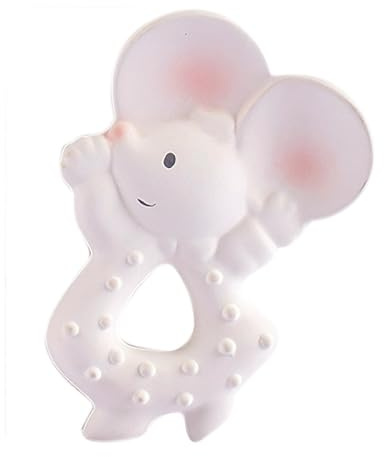 Tikiri 8577314 - Naturkautschuk Beißring Meiya, Maus, Babyspielzeug in Geschenkbox, für Babys und Kinder ab 0+ Monaten, 11cm, weiß