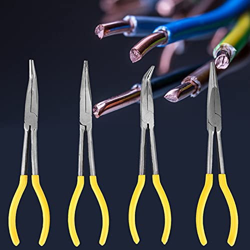 4 Stück mechanische Zangen 11 Zoll 25 ° 45 ° 90 ° Biegen und gerade Spitze lange Nase Kohlenstoffstahlzangen Kit lange Nadel Nase Zangen Kits High Carbon Steel Tool Set,Spitzzange