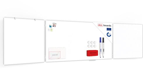 ALLboards Whiteboard Klapptafel 200x100cm//400cm mit Aluminiumrahmen Magnettafel Flügeltafel Weiß, Magnetisch, Trocken Abwischbar