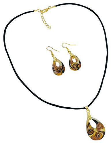 Gemma Murano Glas Halskette und Ohrringe Set - Goldbraun