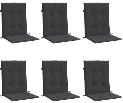 vidaXL Lot de 6 Coussins de Chaise de Jardin à Dossier Bas, Coussins de Siège de Patio, Coussins de Canapé de Jardin, Coussins d'Assise Extérieur, Noir