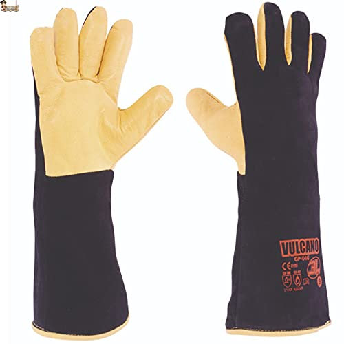 BricoLoco.com Guantes trabajo soldador. Soldadura profesional. Soldar eléctrica hilo, TIG, electrodo. Largo 400 mm. Cuero serraje y piel flor. Forrados y cómodos. Talla 9. (2 pares)