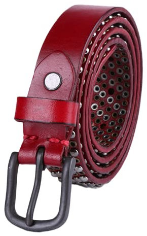 Damen 5 Reihen Ösen Und Lochnieten Gürtel Punk Rock Jeansgürtel Nietengürtel in Verschiedenen Farben Legierung Schnalle Ledergürtel Für Jeanshosen,Rot,100cm