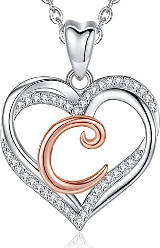 INFUSEU Kette mit Buchstaben, Herz Anhanger Halskette Buchstabe A-Z Alphabet Hauptstadt Rosegold Schmuck Doppelherz Initial Neckless CZ für Frauen Romantische Damen Geschenke, 20 Zoll Kette