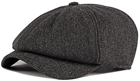 QBQZXAOSOWH Barett Cap Flache Kappe Gestrickte Achteckige Mütze Lässige Retro Ballonmütze Outdoor Sport Schiebermütze Klassische Schirmmütze M(57-59Cm) Schwarz
