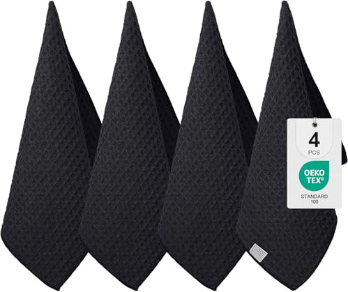 Moosfor mikrofiberdukar, uppsättning om 4, absorberande luddfria kökshanddukar diskhanddukar för kök tjock barista duk disktrasa, 40 x 70 cm, svart