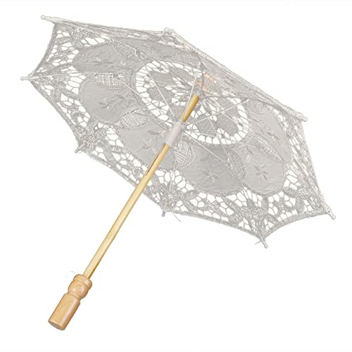 Parapluie beige Dentelle Fleur Parapluie Mariage Parasol De Mariée À La Main Broderie Artisanat Parapluie Danse Photographie Parapluie Accessoires pour Concerts, Théâtres, Fournitures Scène(S-beige)
