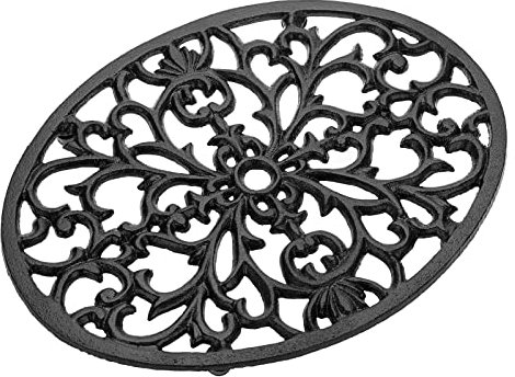 SUMTree Oval Cast Iron Trivet, Decorative Heavy Duty Hot Pot Holder Mat, Vintage Pattern Cast Iron Trivet with Rubber Pegs for Kitchen Dining Table