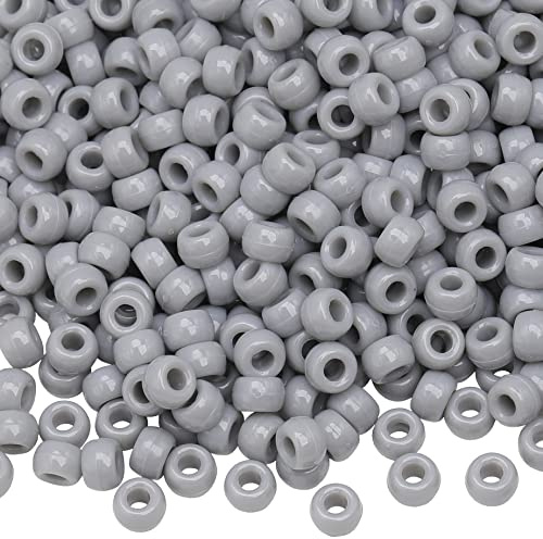 1 000 st ponny pärlor armband 9 mm regnbåge plast tunna ponny pärlor för halsband, hårpärlor för flätor för flickor, nyckelring, smyckestillverkning (grå)