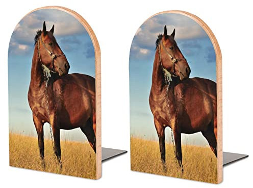 Packung Mit 2 Buchstützen Pferd Rutschfester Bücherständer Aus Holz Bücherregal Bücherhalter Für Home Desk Office Library