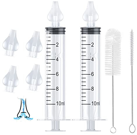 SUGERU® Siringa per lavaggi nasali bambini & adulti ,Aspiratore Nasale per Bambini con punta nasale in silicone di ricambio e spazzolino per la pulizia,sicuro lavaggio nasale bambini - 10ml(2 pezzi)